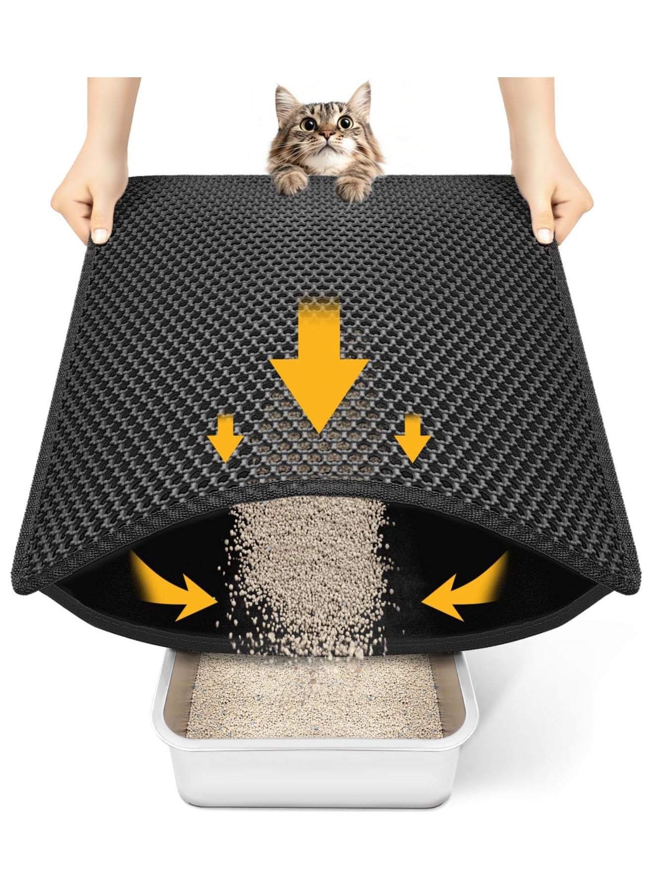Double Layer Cat Litter Mat, Waterproof Cat Mat 45x60cm, Honeycomb Design Cat Litter Carpet, Urine Resistant & Washable Material Easy to Clean(Black)